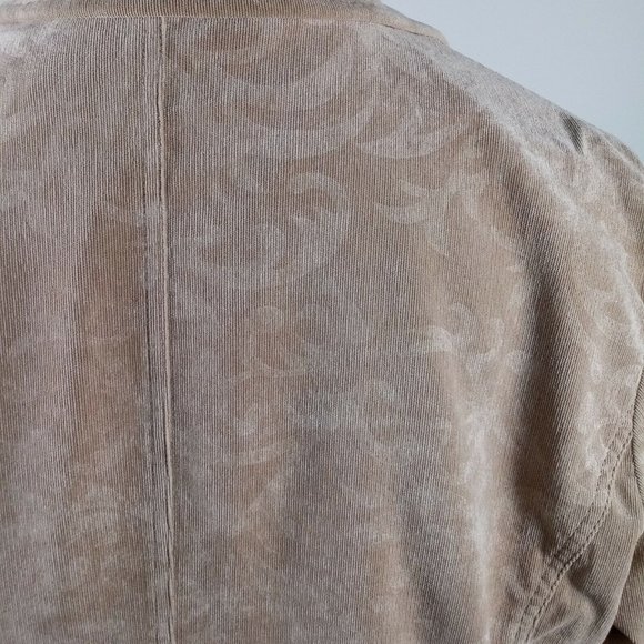 Chicos Retro Corduroy Jacket Tan Size 2 Subtle Swirl Pattern Cabincore - Picture 11 of 15